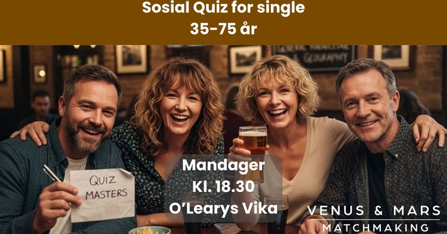 Sosial Quiz for single, 35-75 år (gratis)